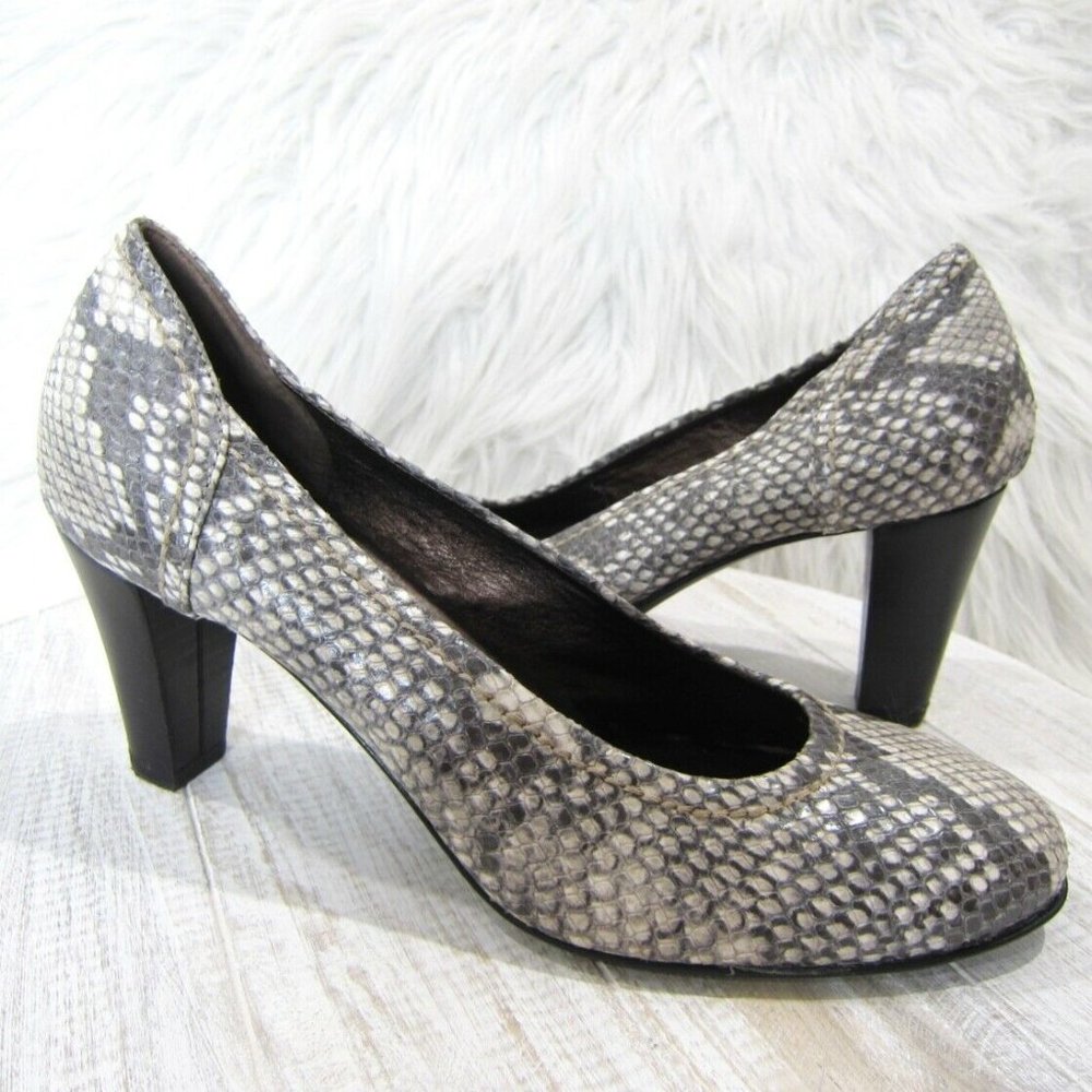 AGL 9.5M US 39.5 EU Gray Cream Leather SnakeDress Pumps Italy